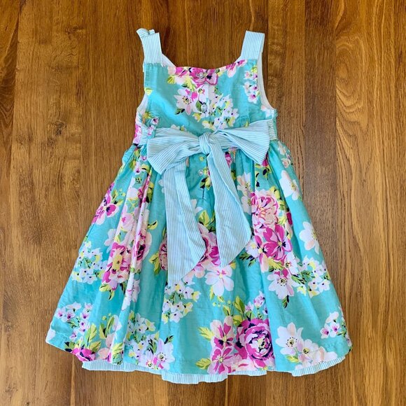 ORIGAMI Wrap Neck Dress Girls 3T 3 Teal Floral Tie Back Toddler Girl Summer - Picture 2 of 8